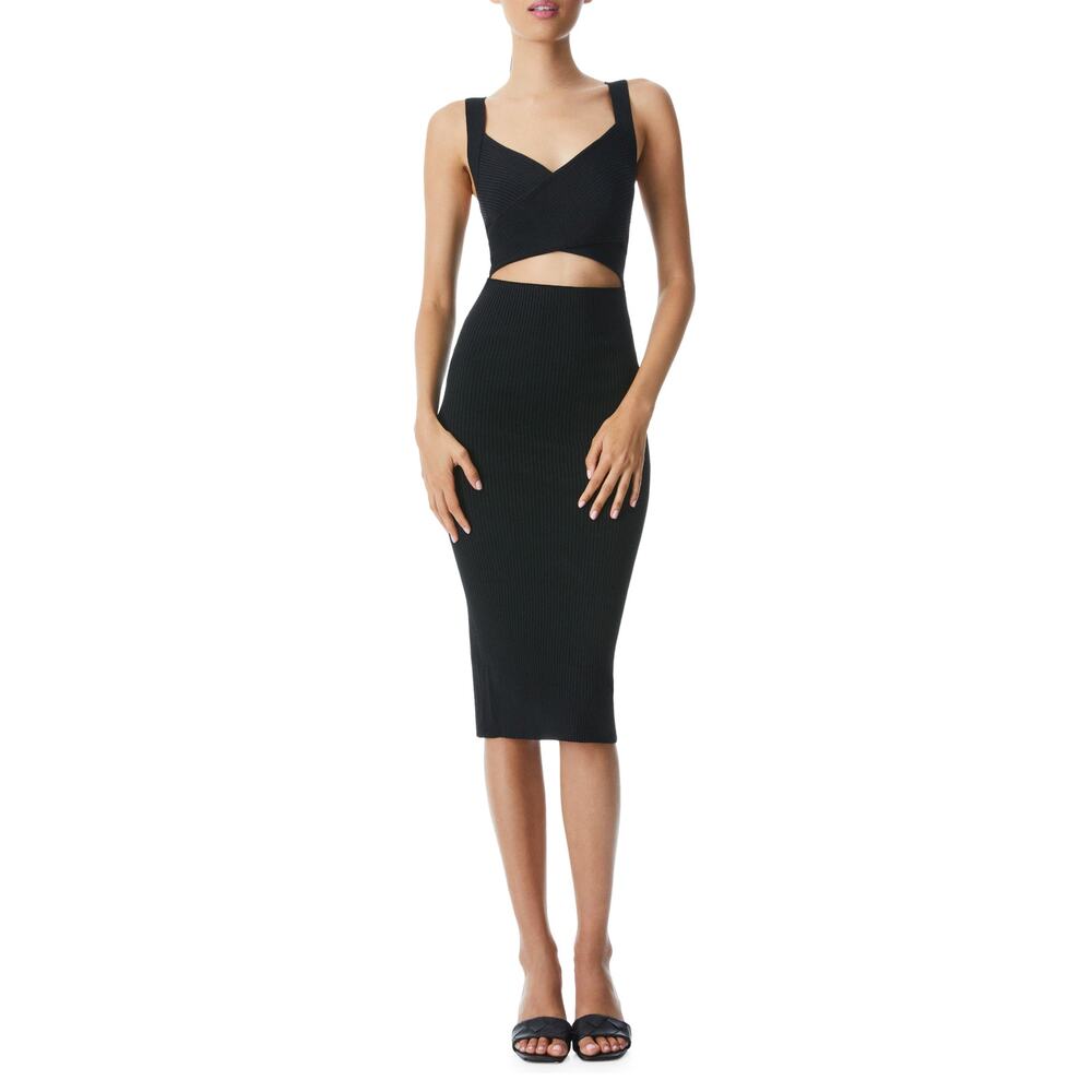 Alice + Olivia Lidia Twist Front Cutout Stretch Cotton Knit Dress Size XS